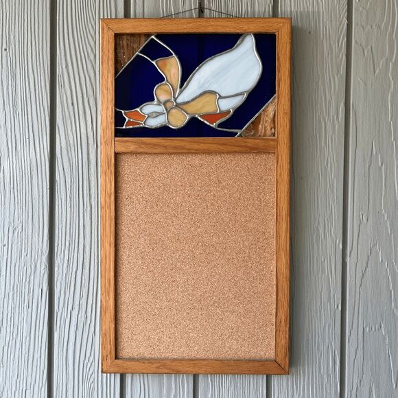 Vintage Stained Glass Goose Corkboard Wall Organizer Farmhouse Country Decor - Picture 2 of 10